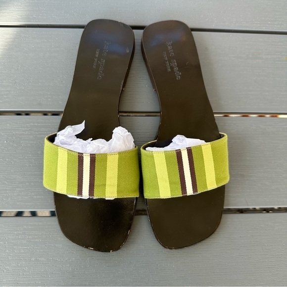 Kate Spade Mona Green Striped Silk Slip On Flat Sandal Womens Sz. 5.5 - Picture 1 of 4
